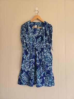 LAUREN Ralph Lauren Tunic Dress Coverup Blue Paisley Lightweight Gauzy Casual L